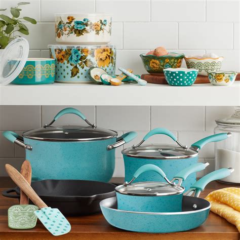 The Pioneer Woman Frontier Speckle Turquoise 24-Piece Cookware Combo Set - Walmart.com