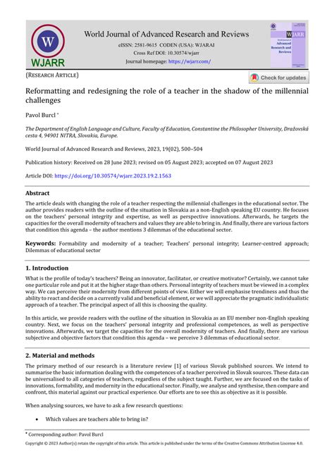 (PDF) Reformatting and redesigning the role of a teacher in the shadow of the millennial challenges