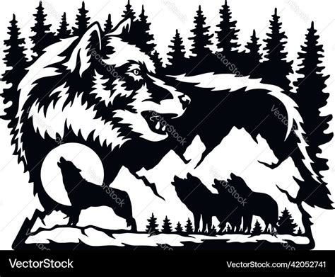 Wolf pack - wildlife stencils Royalty Free Vector Image