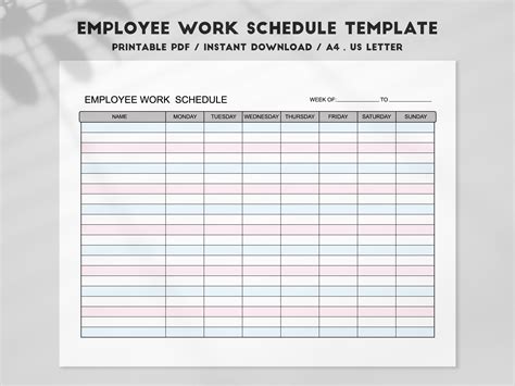 Employee Schedule Template Printable PDF Weekly Timesheet - Etsy Norway