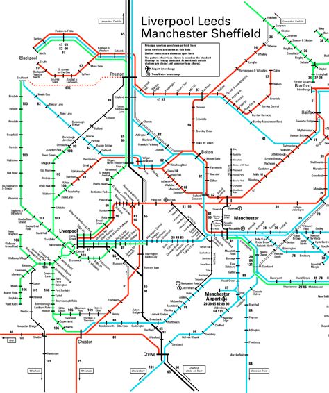 Rail map covering Liverpool, Blackpool and Manchester