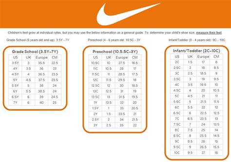 Nike Kid Shoe Size Chart | amulette