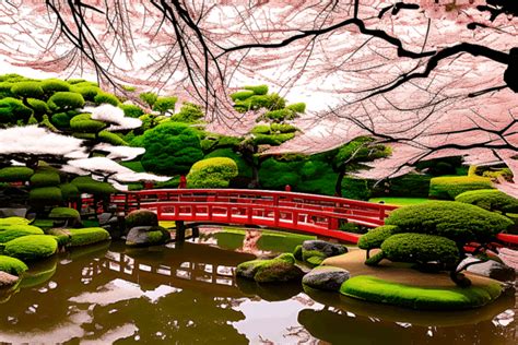 Japanese Garden with Cherry Blossoms Graphic by eifelArt Studio · Creative Fabrica