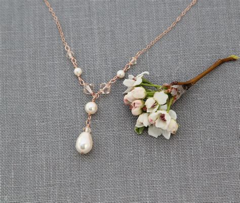 Pearl Necklace Rose Gold Bridal Necklace Bridal Jewelry - Etsy