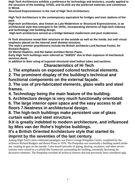 (PDF) hi tech architecture and its characteristics