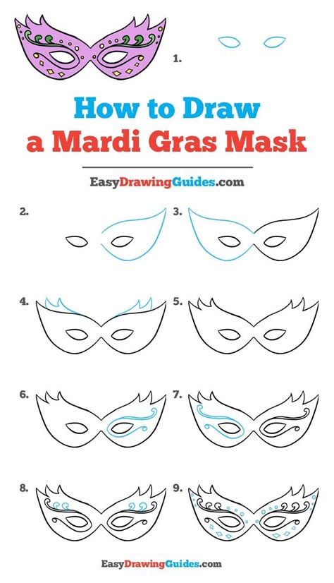 How to Draw a Mardi Gras Mask - Easy Step by Step Drawing Tutorial | Mardi gras mask, Mask ...