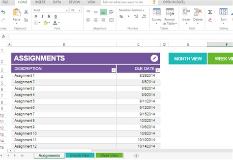 Student Assignment Planner Template For Excel