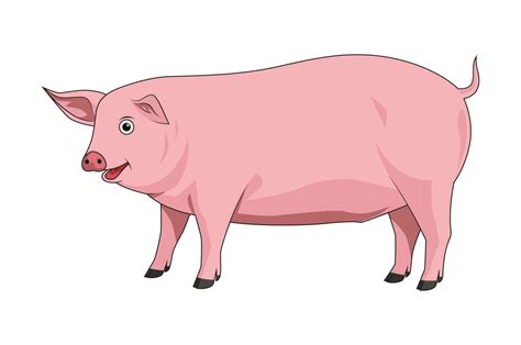 cute cartoon pig, vector illustration, isolated on white background, side view, animal cartoon ...