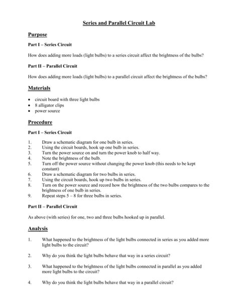 Series and Parallel Circuit Lab