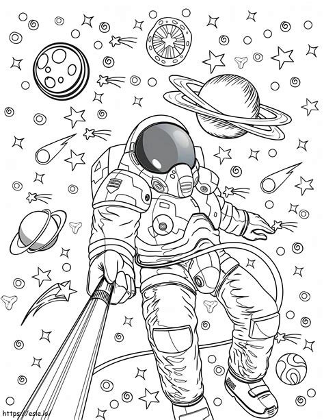 Astronaut With Planets And Stars coloring page