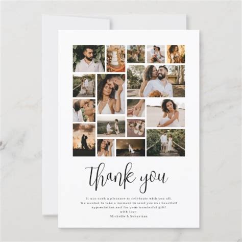 Elegant Wedding Photo Collage Thank You Card | Zazzle