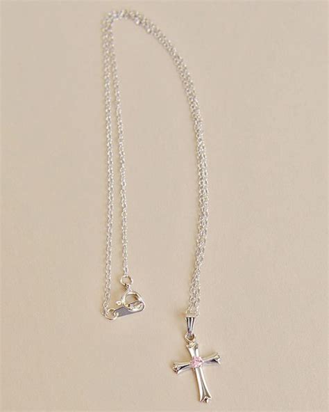 Sterling Pink CZ Cross Necklace Baby Gift - One Small Child