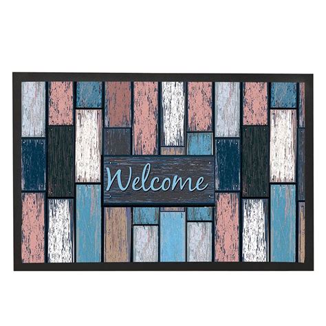 Modern Rustic Welcome Door Mats Wood Home Floor Mat Indoor Outdoor Bath Mat House Door 23.6 x 15 ...