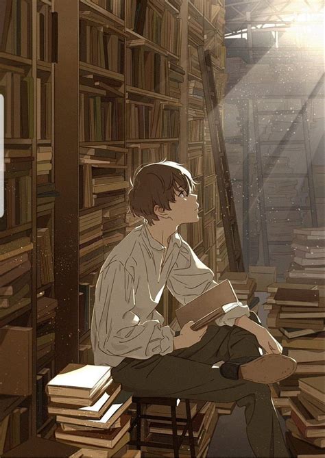 Anime boy, anime, anime boy, books, library, reading, sun, HD phone wallpaper | Peakpx