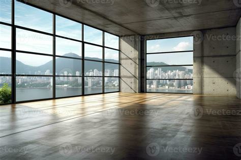 Empty room with panoramic window and mountain view. Generative AI 28151160 Stock Photo at Vecteezy