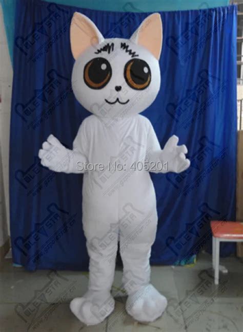 big shine eyes white cat mascot costume cute animal costumes for school party-in Mascot from ...