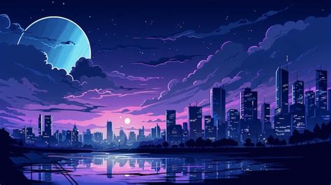 Premium AI Image | Graphic style cartoon night city skyline background