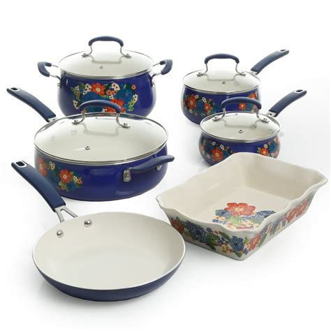 The Pioneer Woman Floral Pattern Ceramic Nonstick 10-Piece Cookware Set - Walmart.com - Walmart.com