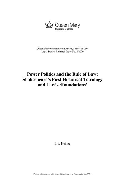 (PDF) Power Politics and the Rule of Law: Shakespeare's First Historical Tetralogy and Law's ...