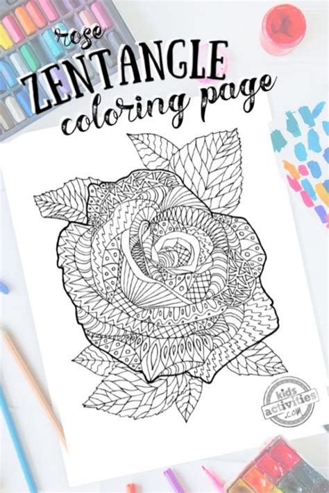 Free Zentangle Flower Pattern: Rose Printable Coloring Page