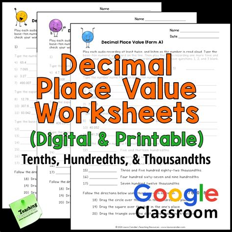 Identifying Decimal Place Value Worksheets