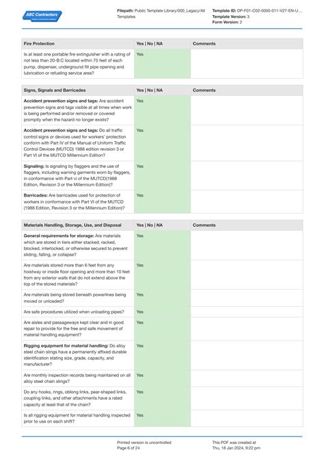 Free digital OSHA Construction Site Safety checklist template