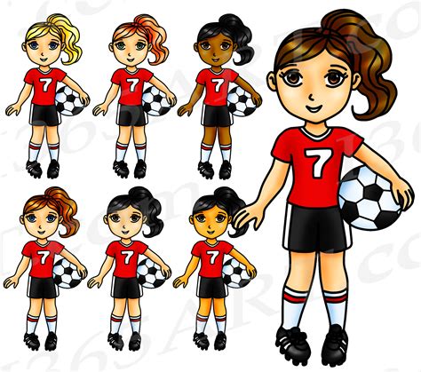 Red Soccer Girl Clipart, Sports Clip Art, World Cup, Olympics | I365art