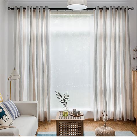 Sunnyside Luxury Linen Light Blue Grey Striped Sheer Curtains | Voila Voile®