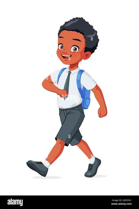 Happy Black school boy walking. Cartoon vector illustration Stock Vector Image & Art - Alamy