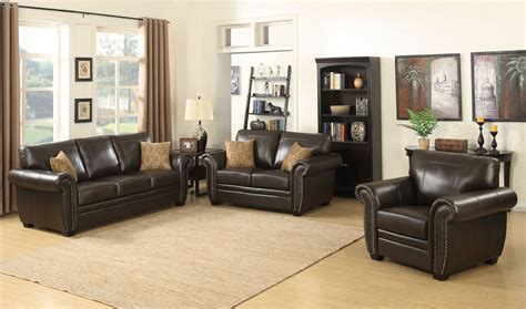 Louis Collection Traditional 3-Piece Upholstered Leather Living Room Set with Sofa, Loveseat ...