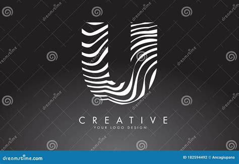 U Letter Logo Design with Fingerprint, Black and White Wood or Zebra Texture on a Black ...