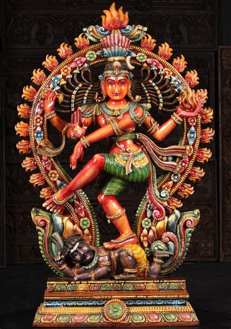 Large Wood Dancing Shiva as Lord of Dance, Nataraj with Flame Arch Hand Carved in India 71 ...