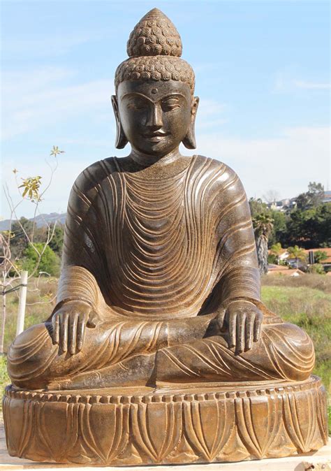 Stone Shamatha Meditating Buddha Statue 39" (#97ls285): Lotus Sculpture