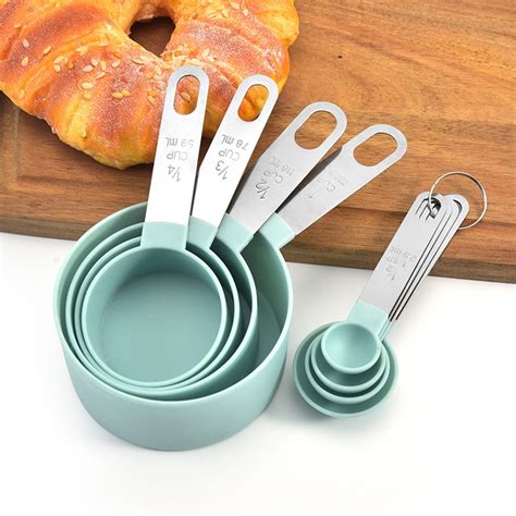 8pcs Stainless Steel Measuring Cups and Spoons Set,4 measuring cups and 4 spoons make cake ...