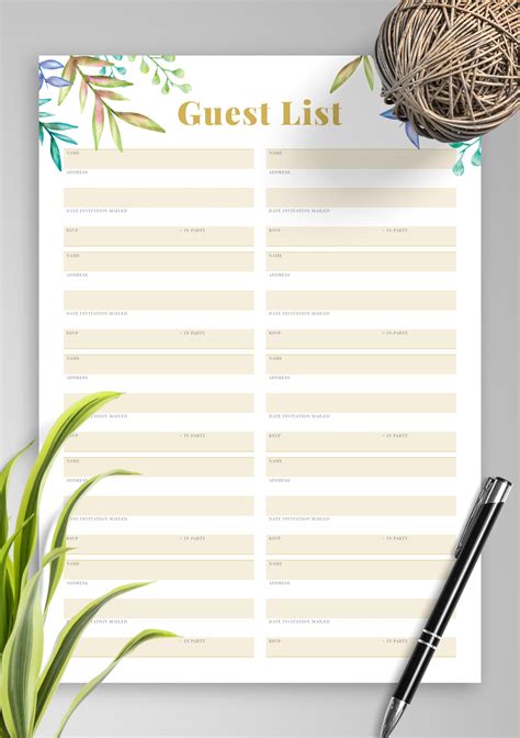 Wedding Guest List Printable