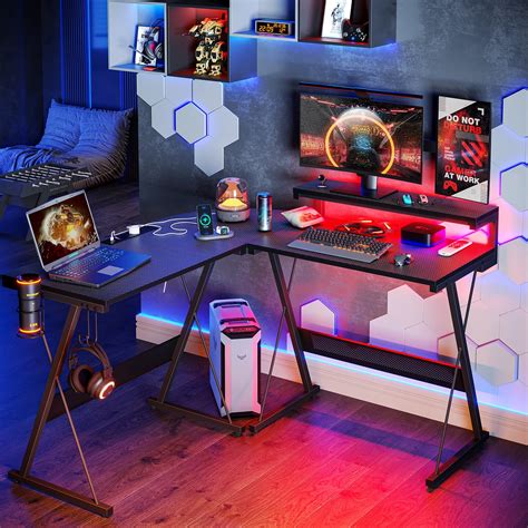 Bestier L Shaped Gaming Desk Computer Desk with Power Outlet Carbon Fiber - Walmart.com