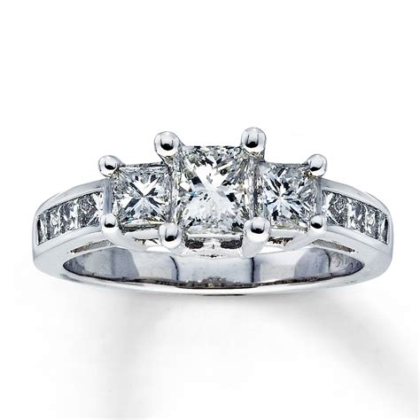 Jared - Three-Stone Diamond Ring 2 ct tw Princess-Cut 14K White Gold