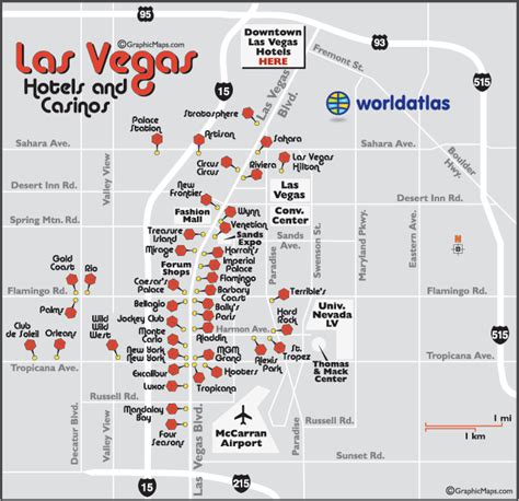 Map of Las Vegas Hotels and Casinos the Strip and Downtown Hotels and Casinos Las Vegas Nevada Map