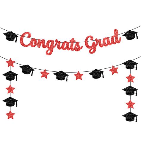 Buy KatchOn, Red Glitter Congrats Grad Banner - 10 Feet, No DIY | Red and Black Graduation ...