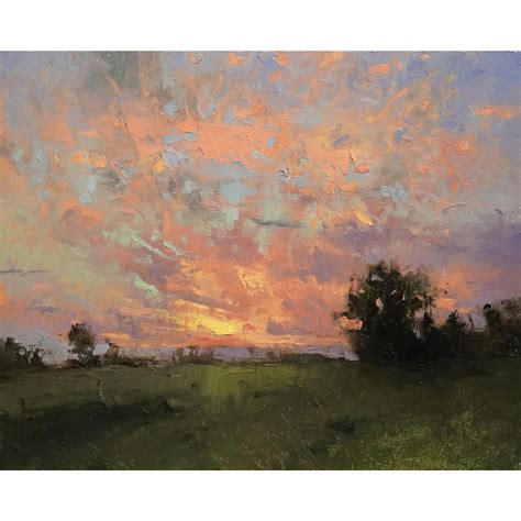 Original Impressionist Sunset Oil Painting, Atmospheric Landscape Wall Art on Cradled Wood Panel ...