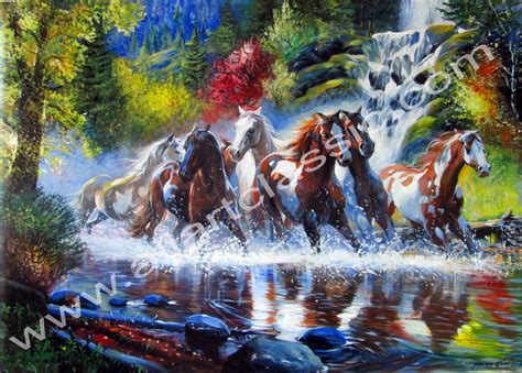 Wild Horses Running Through the River Painting for Sale