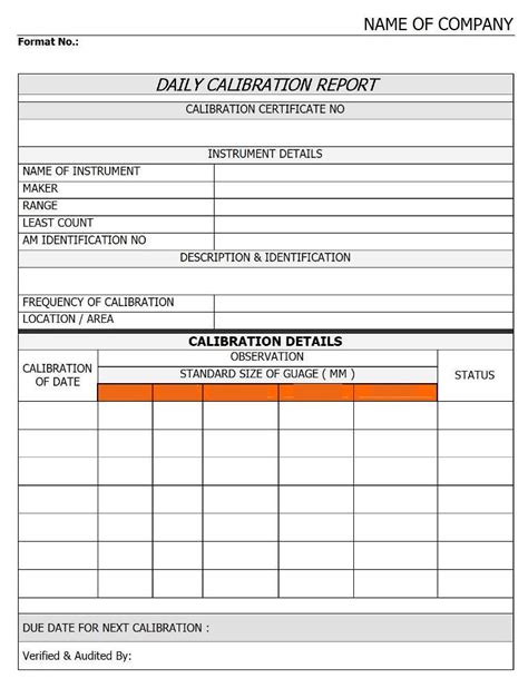 Daily Calibration Report | Excel | PDF | Sample