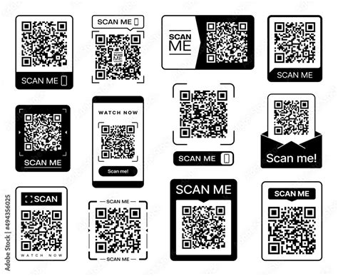 Scan me QR code sticker icons for phone barcode scanner, vector qrcode for mobile smartphone. QR ...