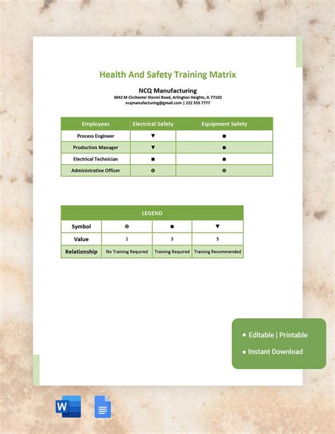 Health And Safety Training Matrix Template in Word, Google Docs - Download | Template.net