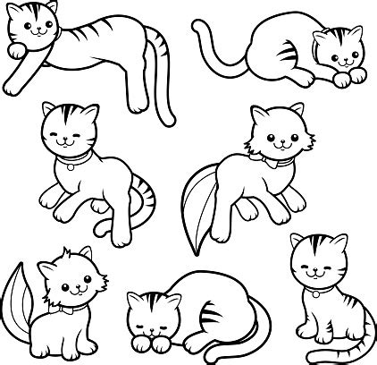 Black And White Cartoon Cats Stock Illustration - Download Image Now - Domestic Cat, Coloring ...