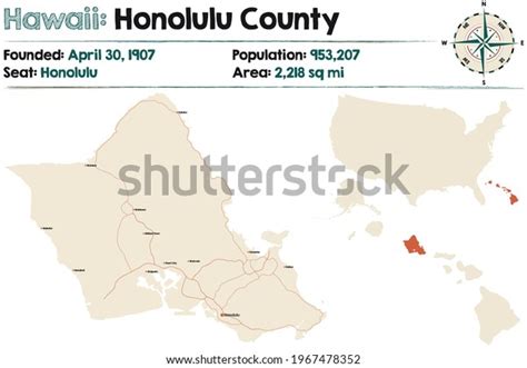 Large Detailed Map Honolulu County Hawaii Stock Vector (Royalty Free) 1967478352 | Shutterstock