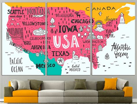 United States Map USA Map Canvas United States Print USA Map Poster Map of United States ...