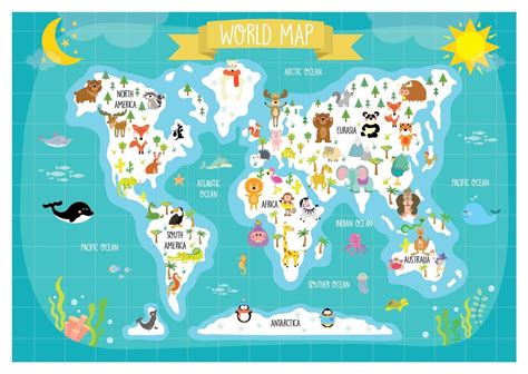 Nursery Printable Animal World Map Kids World Map Poster Digital Print Kids Map Art Instant ...