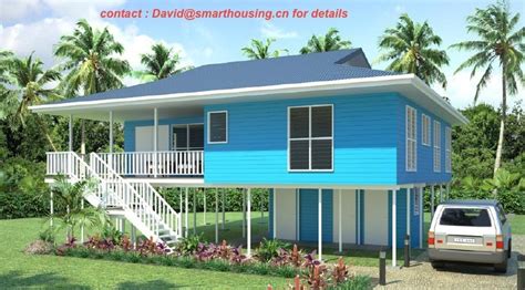 Fireproof Two-Story Prefab Beach Bungalow , Blue Home Beach Bungalows Wooden Bungalow