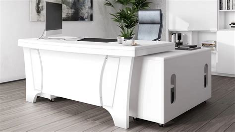 55 Modern White Computer Desk Rectangular Home Office Desk With Pedestal Base | lupon.gov.ph